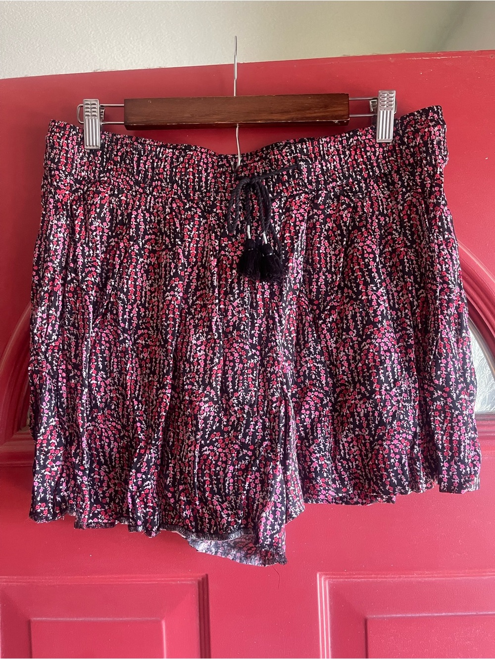 LOFT Black Top with Pink Micro Floral Print